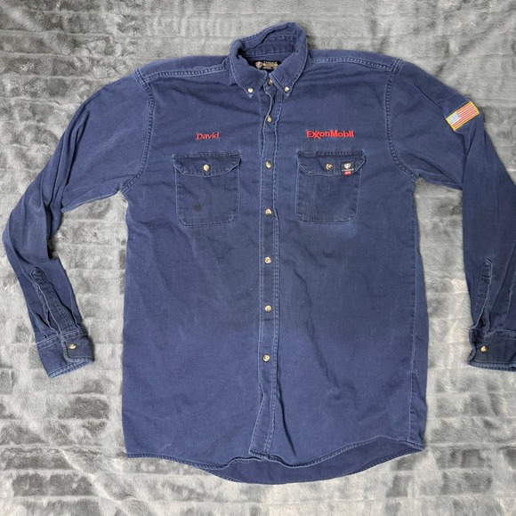 Tyndale Workwear ExxonMobil FR Flame Resistant Shirt Mens Large Navy Blue USA
